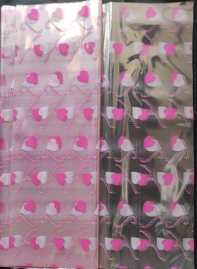 3A Featuretail 20 In x 25 In Heart Design Printed Cellophane Sheets For Gift Wrap, Baskets Hampers, Flowers Wrapping (Cellophane,Pack of 25) (Pink) - Image 3